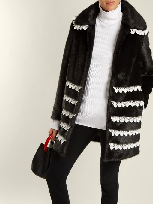 Sol lace-trimmed faux-fur coat展示图