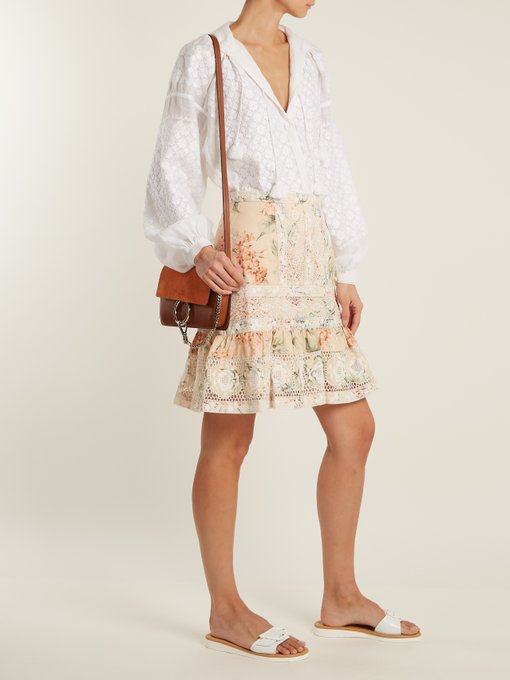 Prima Hydrangea linen and cotton-blend skirt展示图