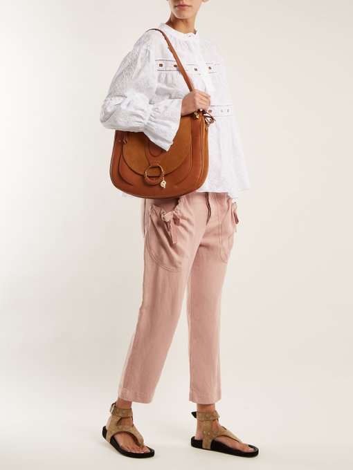 Hana suede and leather satchel cross-body bag展示图