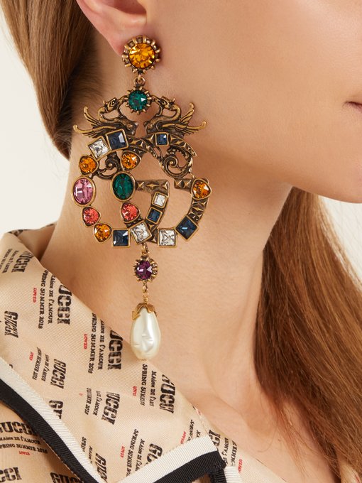 Crystal-embellished GG clip-on earrings展示图
