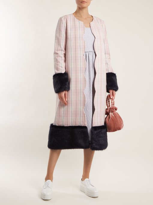 Andrea contrast-panel checked cotton coat展示图