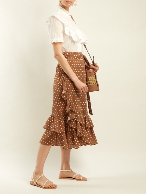 Maisee polka dot-print cotton wrap skirt展示图