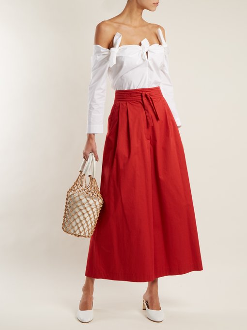 Tie-waist wide-leg cotton cropped trousers展示图