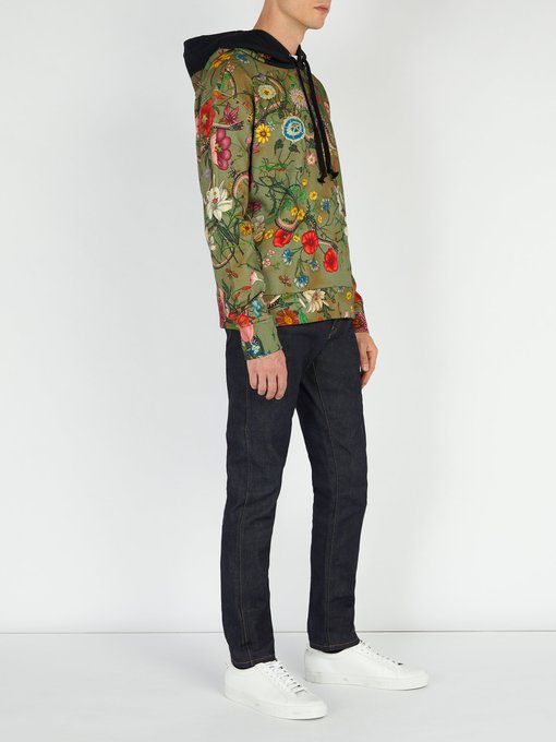 Floral Snake-print cotton-jersey hooded 