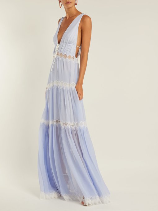 Lace-embellished silk maxi dress展示图