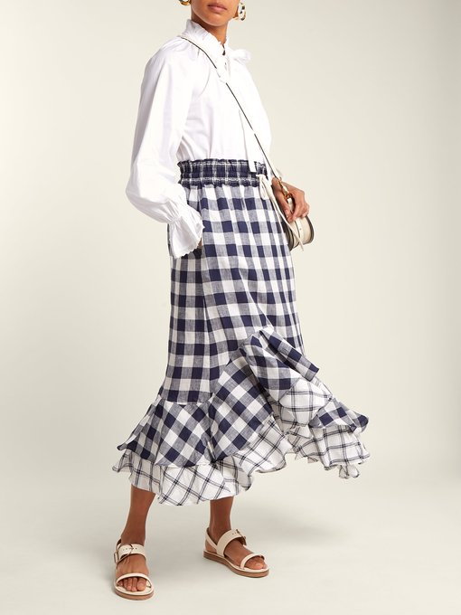 Nellie gingham and checked linen skirt展示图