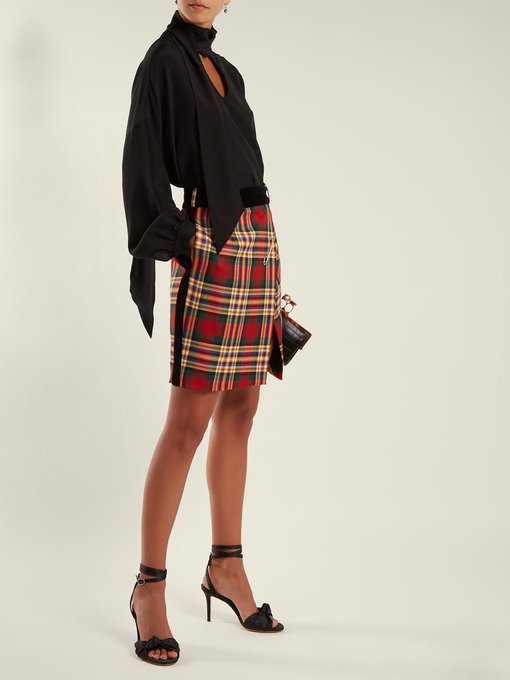 Tartan wool wrap mini skirt展示图