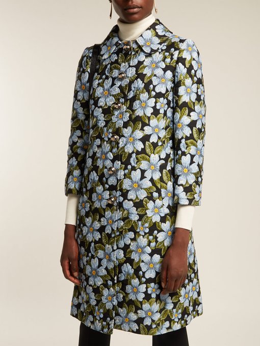 Single-breasted floral-jacquard coat展示图