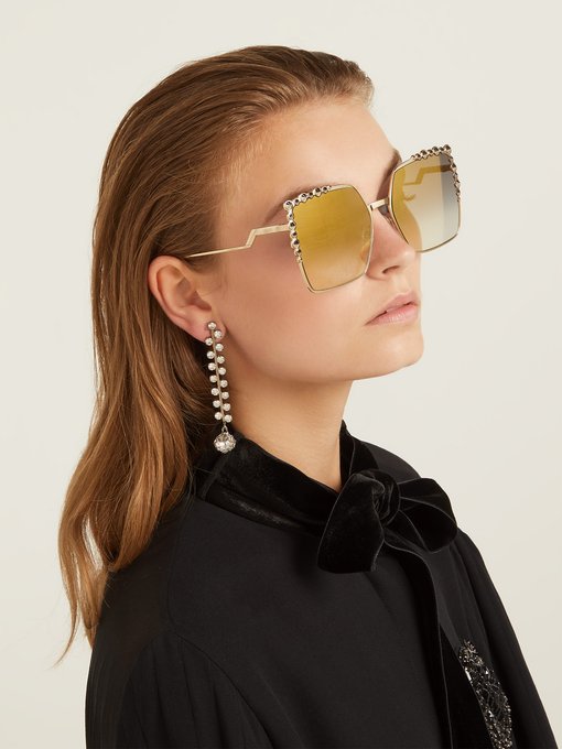 Square-frame embellished sunglasses 