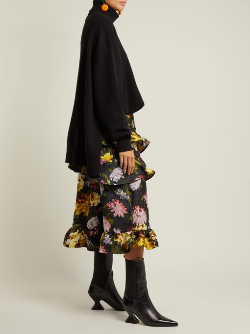 Esta ruffled floral-jacquard skirt展示图