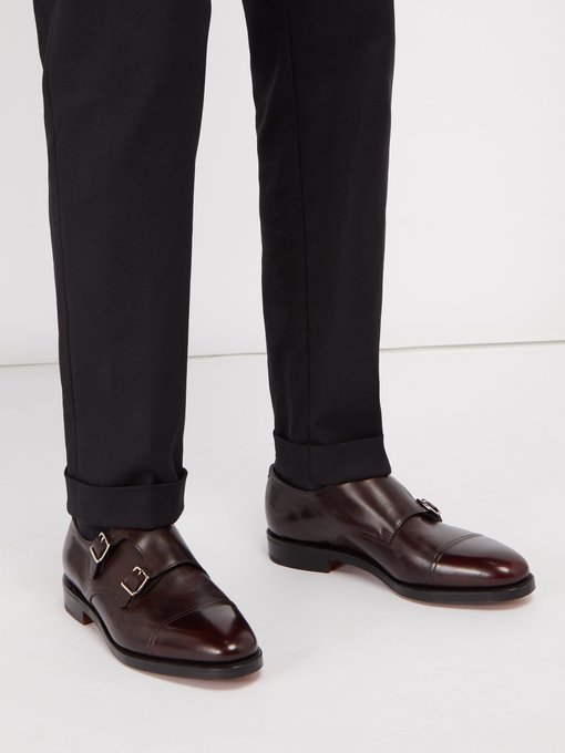 William double monk strap leather shoes 
