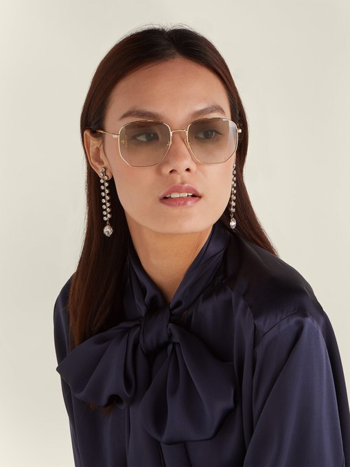 Lasered-logo square metal sunglasses | Gucci | MATCHESFASHION UK