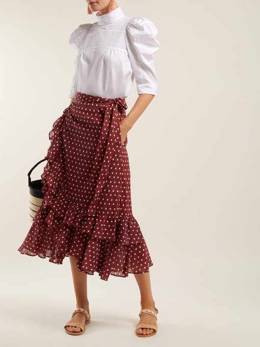 Maisee polka-dot print cotton wrap-skirt展示图