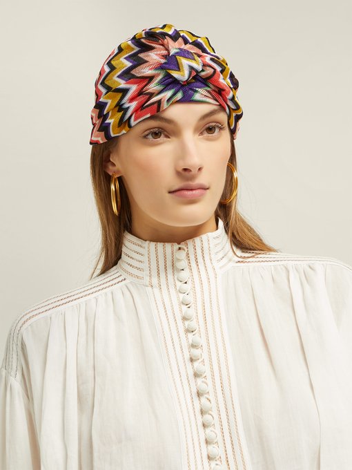 Front-twist zigzag crochet-knit turban hat | Missoni Mare ...