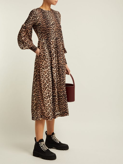 ganni georgette dress leopard