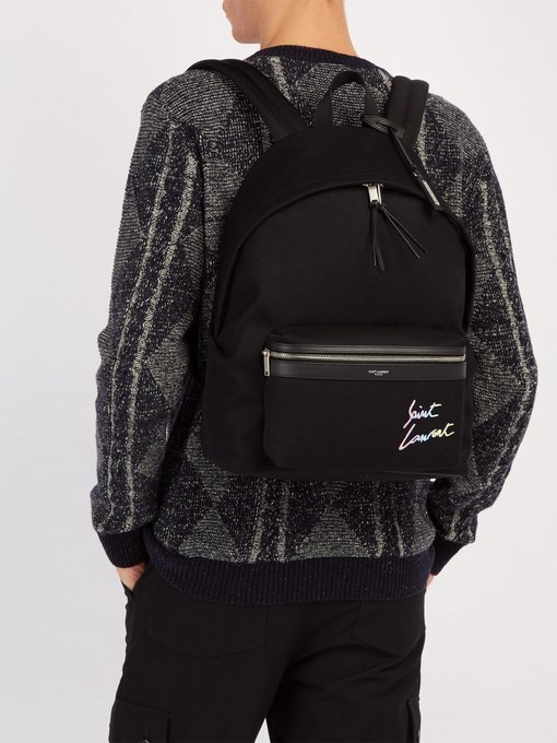 saint laurent embroidered city backpack in canvas