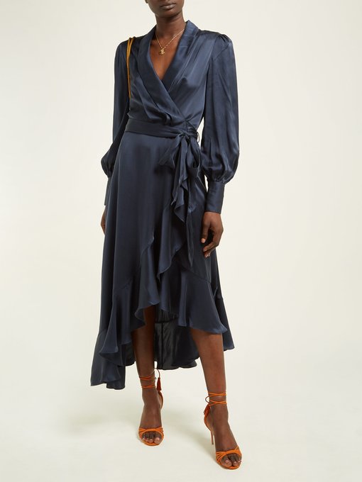 Asymmetric-hem silk-satin wrap dress | Zimmermann | MATCHESFASHION UK