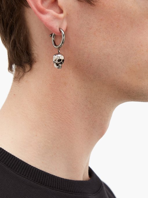 Skull-drop single hoop earring 