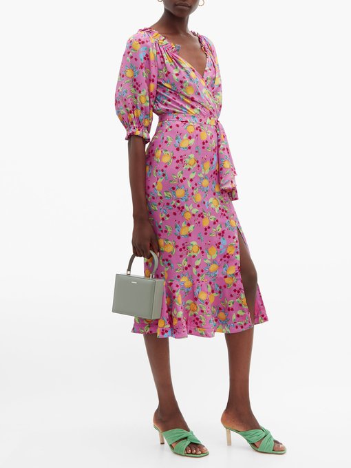 Olivia lemon-print silk-crepe midi dress | Saloni | MATCHESFASHION UK
