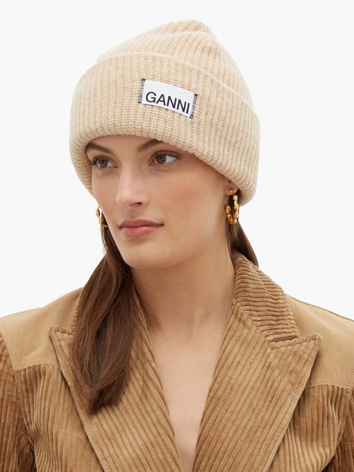 Logo-patch wool-blend beanie hat | Ganni | MATCHESFASHION UK