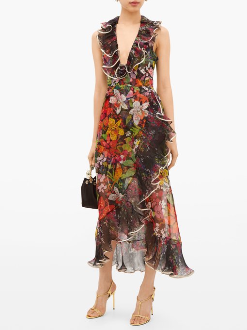 Ruffled floral silk-organza dress | Dundas | MATCHESFASHION UK