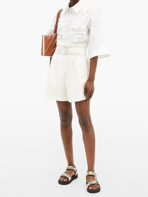 Paperbag-waist striped crepe shorts | Ganni | MATCHESFASHION UK