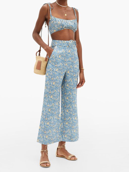 Carnaby kick-flare floral-print linen trousers | Zimmermann ...