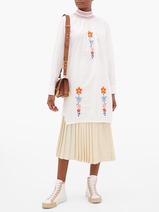 Floral-embroidered cotton-poplin tunic blouse | Prada | MATCHESFASHION UK