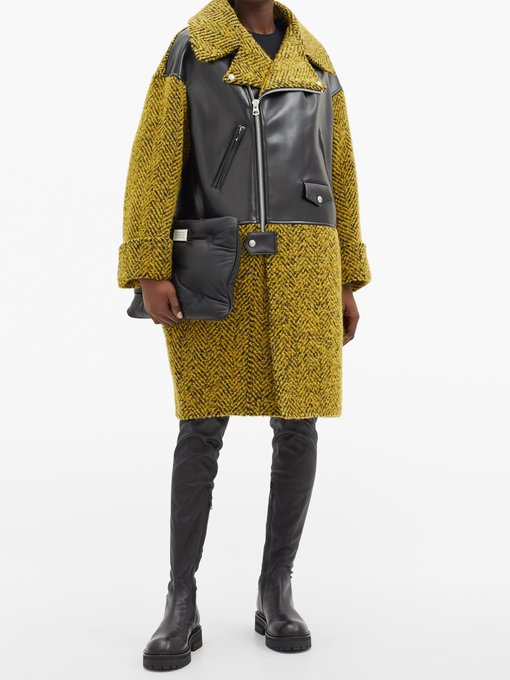 Herringbone-tweed and faux-leather coat | Junya Watanabe ...