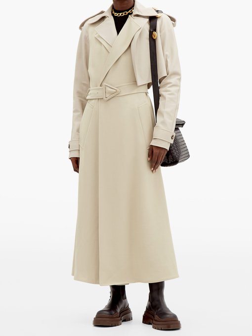 Asymmetric leather-panelled twill trench coat | Bottega Veneta ...