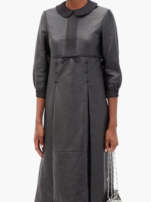 Round collar pleated leather dress | Miu Miu | MATCHESFASHION UK