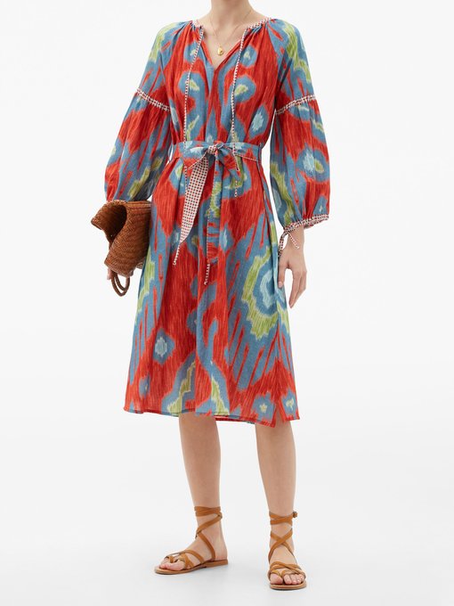 Uzbek belted ikat-print cotton dress | D'Ascoli | MATCHESFASHION US